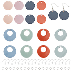 Mixed Color DIY Dangle Earring Making Kits, 48Pcs Flat Round &Flat Resin Pendants, with Iron Jump Rings and Brass Earring Hooks, Mixed Color, 25x3mm, Hole: 3mm, 6pcs/color