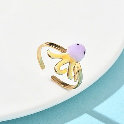 Осьминог Океан 304 манжета из нержавеющей стали открытые кольца, с эмалью, золотые, осьминог, 18 мм