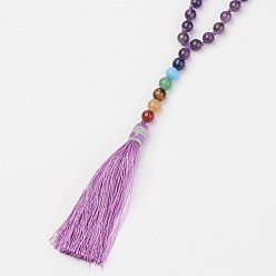 Amethyst Amethyst Beaded and Gemstone Beaded Necklaces, with Tassel Pendants, 32.87 inch(835mm)