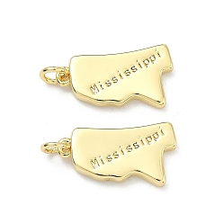 Настоящее золото 18K Латунные подвески, самородки со словом «очарование Миссисипи», долговечный, стойки покрытие, без свинца и без кадмия, реальный 18 k позолоченный, 21x12x2.5 мм, Перейти кольцо: 5x1 мм, 3 mm внутреннего диаметра.