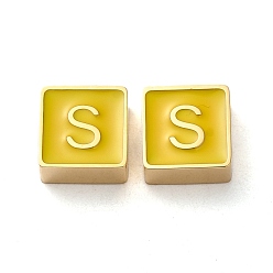 Letter S 304 aus Stahl-Email-Perlen, echt 14 k vergoldet, Quadrat mit Buchstaben, Buchstabe s, 8x8x4 mm, Bohrung: 2 mm