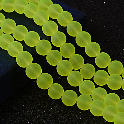 Green Yellow Transparent Glass Bead Strands, Frosted, Round, Green Yellow, 6mm, Hole: 1.3~1.6mm, about 140pcs/strand, 31.4 inch