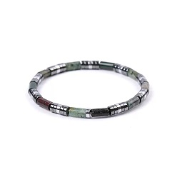 (RRHB277) Кристалл на подкладке из медово-бежевого цвета Богемные браслеты из натурального индийского агата и платины, синтетические немагнитные гематитовые бусины, эластичные, для женщин и мужчин., колонка и диск, 7.09 дюйм (18 см) ~ 7.48 дюйм (19 см)