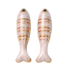 Розовый 304 подвески из нержавеющей стали, с эмалью, рыбы прелести, реальный 18 k позолоченный, ионное покрытие (ip), туманная роза, 24x6x4 мм, отверстие : 0.9 мм