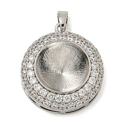 Платинированный Латунные микропаве прозрачные подвески с фианитом, без кадмия, без никеля и без свинца, круглые, Реальная платина, 22.5x20x6 мм, отверстие : 3.8 мм