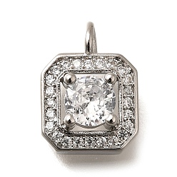 Квадрат Латунные микро проложить кубического циркония подвески, со стеклом, без кадмия, без никеля и без свинца, с целью перехода в кольце, квадратный, 14x9.5x5 мм, отверстие : 2 мм