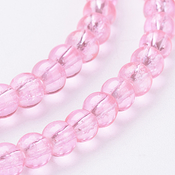 Hot Pink Spray Painted Crackle Glass Beads Strands, Round, Hot Pink, 4mm, Hole: 1.1~1.3mm, about 200pcs/strand, 31.4 inch