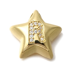 Letter R Стойка металлическая латунная микропрофилированная кубическая циркония подвески, долговечный, без кадмия и без свинца, буквы, реальный 18 k позолоченный, Буква R, 15.5x16.5x5.5 мм, отверстие : 3 мм