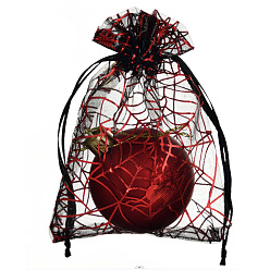 Spider Прямоугольные сумки из органзы на шнурке, пакеты для хранения конфет горячего тиснения, подарочный пакет на Хэллоуин, паук, 18x13 см