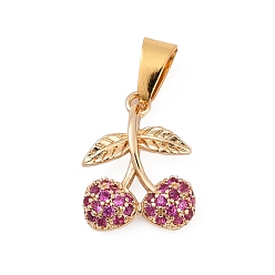 Настоящее золото 18K Латунные микро проложить кубического циркония прелести, вишня, реальный 18 k позолоченный, 14.5x11x3.5 мм, отверстие : 5.5x3 мм