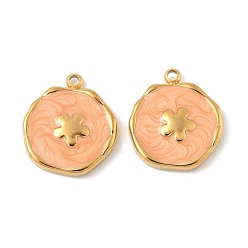 Цветок 304 из нержавеющей стали шармы эмали, плоский круглый шарм, ионное покрытие (ip), реальный 18 k позолоченный, цветок, 15x13x2.5 мм, отверстие : 1.2 мм