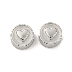 Нержавеющая Сталь Цвет Устойчивы к потускнению 304 бусины из нержавеющей стали, плоско-круглые с сердцем, цвет нержавеющей стали, 8x3.5 мм, отверстие : 2 мм