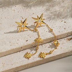 Настоящее золото 18K 304 серьги-гвоздики в форме звезды из нержавеющей стали с кристаллами и стразами, ионное покрытие (ip), без кадмия, без никеля и без свинца, реальный 18 k позолоченный, 83x19 мм