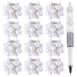 White 12Pcs Resin Imitation Pearl European Beads, Large Hole Beads, Round, Silver Color Plated, White, 17x14mm, Hole: 4mm