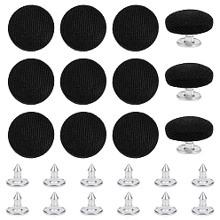 Black 12Pcs Cotton Covered Iron Buttons, Mushroom Shape Baseball Cap Button Top Replacement, Flat Round, Black, 16x7.5mm