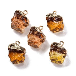 Желтый Подвески из смолы с градиентом цвета, имитация драгоценных камней, нерегулярные подвески, Подвески-самородки с позолоченными петлями из цинкового сплава, желтые, 20.5x14x11.2 мм, отверстие : 2 мм