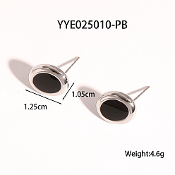 Нержавеющая Сталь Цвет Овальные серьги-гвоздики из нержавеющей стали с черной эмалью для женщин, цвет нержавеющей стали, 10.5x12.5 мм