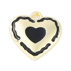 Черный Стеллаж покрытие сплава эмалью подвески, без кадмия, без никеля и без свинца, шарма сердца, золотые, чёрные, 14.5x14.5x2.5 мм, отверстие : 1.6 мм
