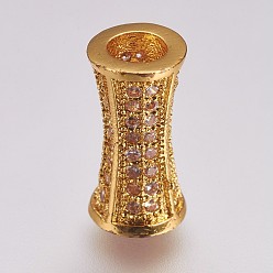 Золотой Латунные микро проложить кубического циркония бусы, трубка, золотые, 12x6 мм, отверстие : 3 мм