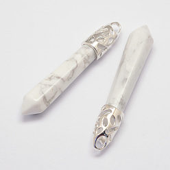 Говлит Натуральный хаулит с большими заостренными подвесками, со сплавочной фурнитурой, пуля, платина, 57~63x13x10 мм, отверстие : 3x4 мм