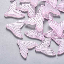 Бледно-Розовый Прозрачный лак окрашенные стеклянные подвески, с блеском порошок, форма хвоста, розовый жемчуг, 19x19.5x3.5 мм, отверстие : 1.2 мм