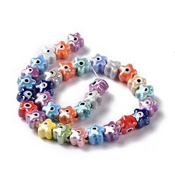 Colorful Handmade Porcelain Ceramic Beads Strands, Famille Rose Style, Star with Evil Eye, Colorful, 10.5x11x8mm, Hole: 3mm, about 32pcs/strand, 11.89~12.13 inch(30.2~30.8cm)