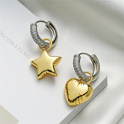 Mixed Shapes Двухцветные серьги-кольца из сплава с микропаве из прозрачных кубических цирконий, платиной и золотом, разнообразные, 28 мм