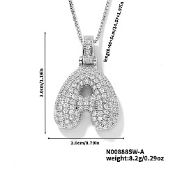 Letter A Элегантные латунные микропаве прозрачные кубические цирконии 3d начальные ожерелья, идеальный подарок для нее, платина, буква a, 15.75 дюйм (40 см)