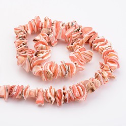 Light Salmon Natural Shell Bead Strands, Dyed, Nuggets, Light Salmon, 10~20x8~12x3~6mm, Hole: 1mm, about 15.7 inch
