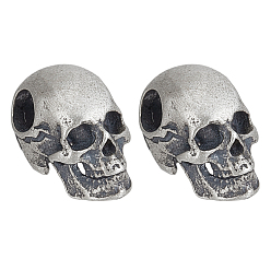 Античное Серебро 2 шт. 925 бусины-черепы из стерлингового серебра, Хэллоуин бисера, с замшевой тканью, ткань для полировки серебра, античное серебро, 7.5x5.5x6.5 мм, отверстие : 1.8 мм