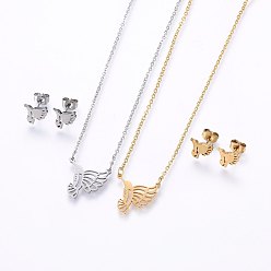 Couleur Mélangete 304 définit bijoux en acier inoxydable, Boucles d'oreilles et pendentifs, aigle, couleur mixte, collier: 18.9 pouces (48 cm), boucles d'oreille: 8.5x9x1.2mm, pin: 0.8 mm