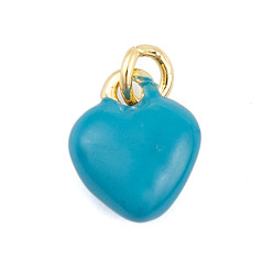 Светлый Морско-зеленый Подвески из латуни с эмалью в стойку, с целью перехода в кольце, без кадмия и без свинца, долговечный, реальный 18 k позолоченный, шарма сердца, светло-зеленый, 9.5x7.5x3.5 мм, отверстие : 3 мм