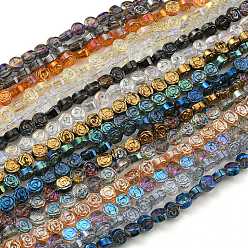 Mixed Color Electroplate Transparent Glass Beads Strands, Rose, Mixed Style, Mixed Color, 6x7x3.5mm, Hole: 1mm, about 110pcs/strand, 25.20 inch(64cm)