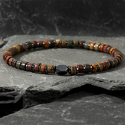 Кокосово-Коричневый Мужские эластичные браслеты из окрашенной натуральной императорской яшмы и синтетических немагнитных гематитовых бусин., плоско-круглые, кокосового коричневый, регулируемый