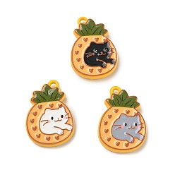 Mixed Color Alloy with Enamel Pendants, Pineapple with Cat Shape Charms, Mixed Color, 18x12.5x3mm, Hole: 1.2mm