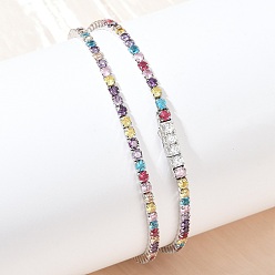 Платинированный 925 теннисные ожерелья из стерлингового серебра с разноцветными кубическими циркониями для женщин, Реальная платина, шириной 3 мм , 17.76 дюйм (45.1 см)