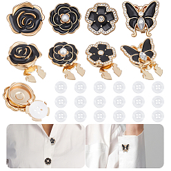 Black Alloy Enamel Cufflinks, with Plastic Pearl and Plastic Buttons, Mixed Shapes, Black, 20x10.5mm