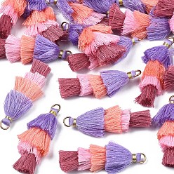 Orchidéeée Moyen Polycoton (polyester coton) pompon en couches grandes décorations pendantes, avec les accessoires en fer, or, moyen orchidée, 48~55x12~15mm, Trou: 2.5x4.5mm