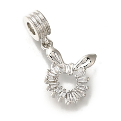 Платина Стеллажное покрытие латунь проложить прозрачный кубический цирконий европейские подвески с подвесками, подвески в виде кролика с большими отверстиями, без свинца и без кадмия, долговечный, платина, 27 мм, отверстие : 4 мм