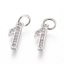 Number Латунные микропаве прозрачные кубические циркониевые подвески, с целью перехода в кольце, число, платина, кол. 1, 11x4.5x2 мм, отверстие: 3 мм