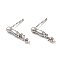 Real Platinum Plated Brass Stud Earring Findings, with 925 Sterling Silver Pins, for Half Drilled Beads, Real Platinum Plated, 18.5mm, Pin: 12x0.8mm and 0.6mm(for Half Drilled Beads)