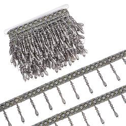 Gris 6 perle en plastique et ruban en polyester, pour accessoires de vêtement, décoration cadeau, avec 1bobines de fil pc cartes blanches, grises , 3-5/8x3/8 pouces (92x10 mm)