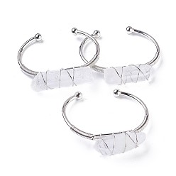 Платина Латунь манжеты браслеты, с натуральным кварцевым резонатором, самородки, платина, 1-3/8 дюйм x 2-1/8 дюйм ~ 2-1/4 дюйм (3.8x5.4~5.6 см), 3~4 мм