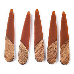 Оранжево-Красный Подвески из смолы и ореха, слеза, оранжево-красный, 44x7.5x3 мм, отверстие : 1.2 мм