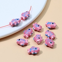 Фламинго Перламутровый ручной работы фарфора бусины, рыба, фламинго, 15x12 мм, отверстие : 2 мм