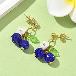 Синий Вишня 304 серьги-гвоздики из нержавеющей стали ручной работы из полимерной глины со стразами, с латунными фрикционными гайками-ушкодержателями с покрытием из стойки, прозрачными акриловыми подвесками и колпачками из смолы, золотые, синие, 23x18 мм