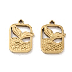 Золотой Ионное покрытие (ip) 304 подвески из нержавеющей стали, лазерная резка, прямоугольник с подвеской в виде рыбьего хвоста, золотые, 17x12x1.5 мм, отверстие : 1.5 мм