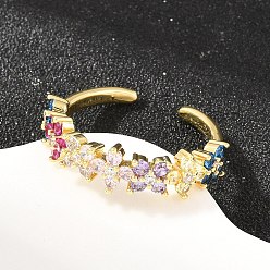 Настоящее золото 18K Открытые кольца манжеты из латуни с микропаве и кубическим цирконием, цветок, стойки покрытие, долговечный, без кадмия и без свинца, реальный 18 k позолоченный, 6.5 мм, размер США 7 1/4 (17.5 мм)