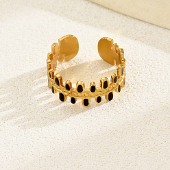 Черный 201 Модные эмалевые кольца-манжеты из нержавеющей стали в винтажном стиле для женщин, подарок на свидание в отпуске, чёрные, внутренний диаметр: 16~18 мм