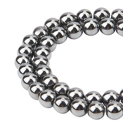 Non-magnetic Hematite Synthetic Non-Magnetic Hematite Beads Strands, Round, 8mm, Hole: 1.5mm, about 53~56pcs/strand, 16 inch(40.5cm), 3 Strands